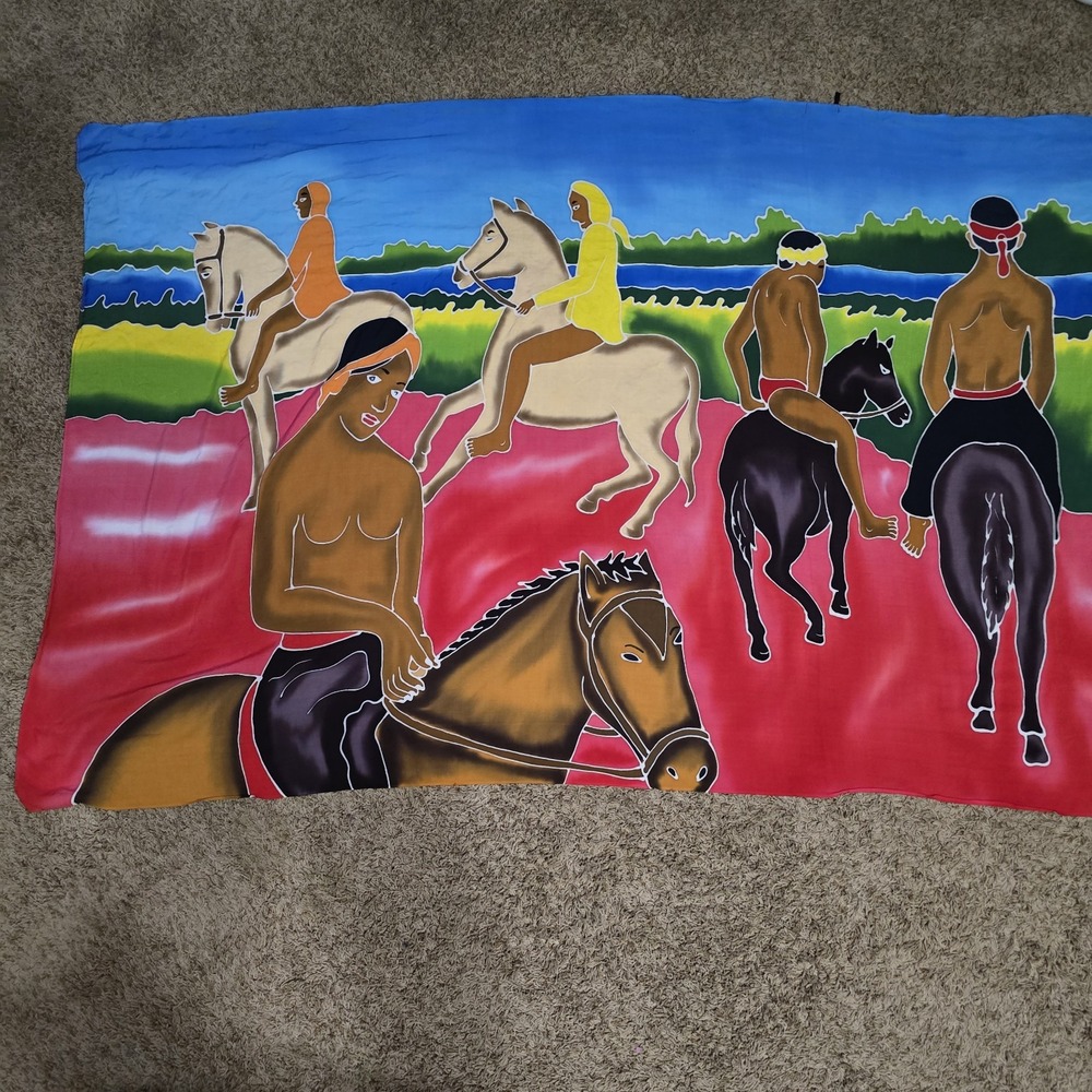 La Pareo Company‎ Sarong Pareo Tropical Horse Riders Art Bali Batik Style 3'x6'
